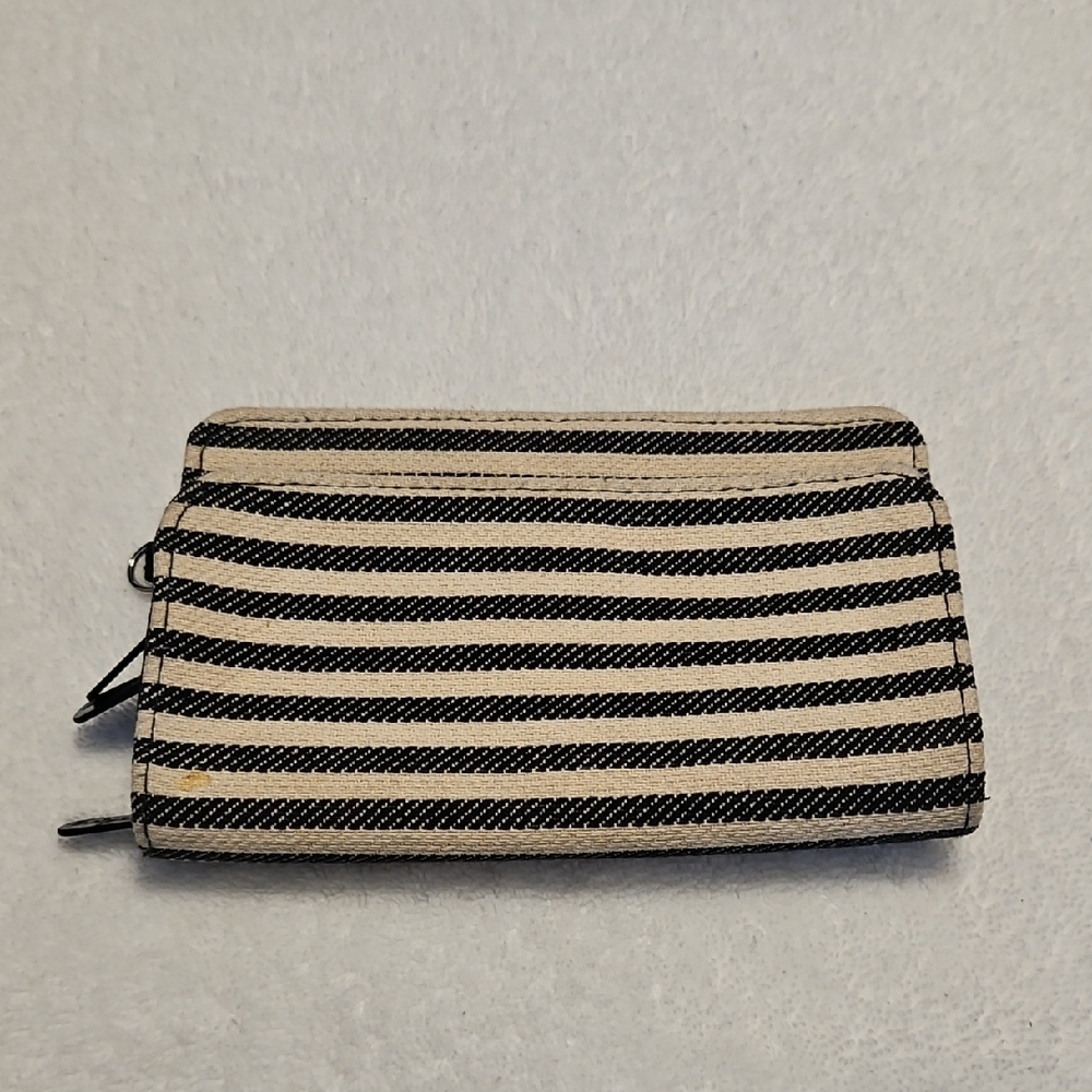 Thirty-one Striped Black and Cream Women's Wallet With Multiple Zipper Pockets